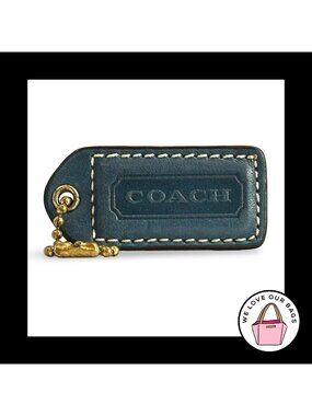 COACH Y2K VINTAGE Hang Tag 2" Denim Blue Leather Bag Charm Fob Antique Brass